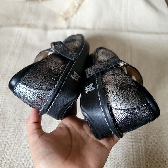 ALEGRIA DAYNA ICE ICE BABY leather clogs METALLIC SILVER BLACK Size 6.5 36 - Picture 6 of 7
